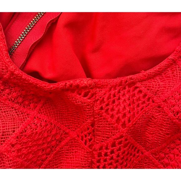 Torrid Red Coral Sleeveless Crochet Lace Fit Flare Dress Size 12 - Picture 9 of 11